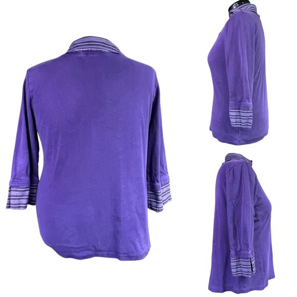 Lane Bryant Faux Layered 3/4 Sleeve Collar Blouse V Neck Plus Size 14/16 Purple - Picture 2 of 15